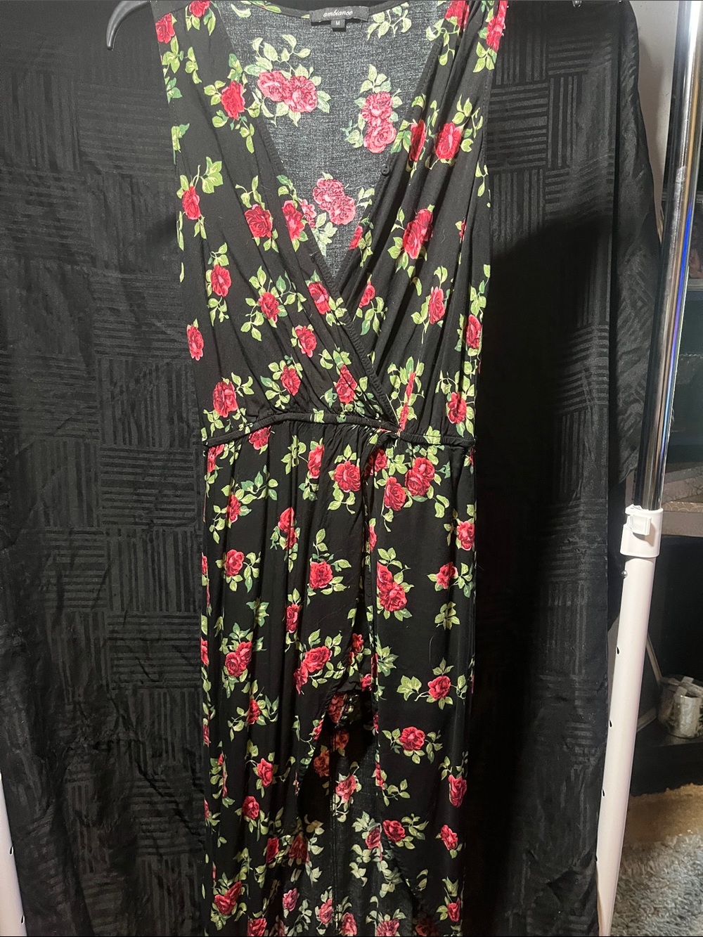 Ambiance Black Jumpsuit/Short Romper in Red Rose Floral Print